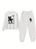 Women's Printed Two Piece Tracksuit, Long Sleeve Pullover Top And Drawstring Waist Pants, Casual Sportswear For Spring And Fall_ecoleips.com