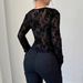 European American Cross-border 2026 Spring New Women's V-neck Lace And Mesh Bell-sleeve T-shirt Top_ecoleips.com