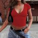Women's Slim Fit V Neck Short Sleeve T-Shirt Y2K Fashion 2025 New Cross Border Sexy Hot Item_ecoleips.com
