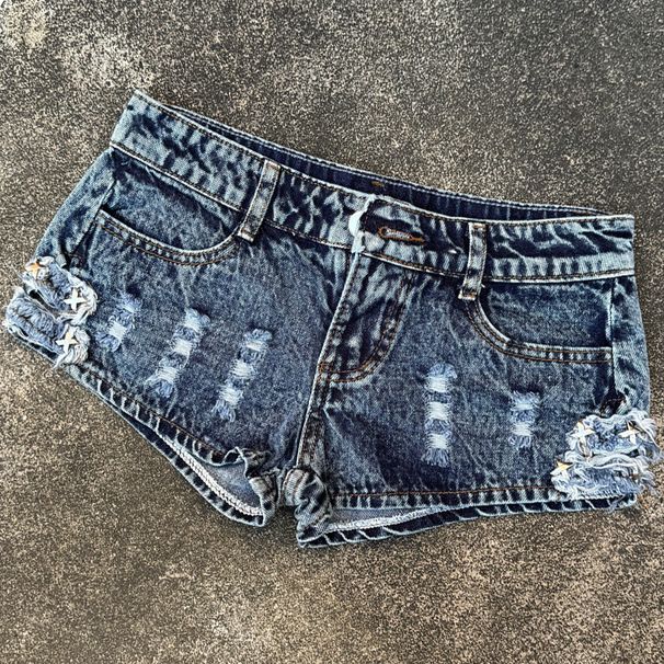 Low-rise Denim Hot Pants Tight And Thin Women's Pants Ultra-low-rise Nostalgic Split Jeans Internet Celebrity Rivet Holes Trendy_ecoleips.com