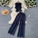 Women's Clothing V Neck Sleeveless Single Breasted Top Two Piece Suit Casual Wide Leg Trousers_ecoleips.com