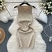Women's Clothing Light Luxury Diamond Studded Rhombus Knitted Dress For Women Round Neck Slim Fit Short Elastic Wrap Dress Sleeveless Vest Dress_ecoleips.com