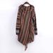 Elegant Striped Fringe Cardigan Sweater - Oversized Scarf Collar Longline Wrap, Soft Cotton Blend, Boho Chic Style For Women_ecoleips.com