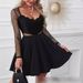 Women's Clothing Chic Black Lace Trim Dress – Versatile Office-to-Evening Style With U-Neck & Short Sleeves_ecoleips.com