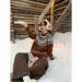 girl Fair Isle Christmas Night Retro Red Winter Diamond Block Heavy Craft Sweater Top One Size Coffee Color_ecoleips.com