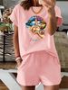 Women’s 2 Piece Outfit Set – Oversized Graphic T-Shirt And Biker Shorts Matching Set, Casual Summer Lounge Tracksuit For Daily Wear-364_ecoleips.com