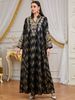 Women's Clothing Women's Floral Embroidery Long Sleeve Dress Gold Foil Print Middle Eastern Arabian Style High Quality Heavy Duty Long Skirt_ecoleips.com