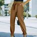 High Waisted Drawstring Slim Fit Trousers For Women Solid Color Style Clothing_ecoleips.com