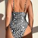Black White Leopard Print One Piece Swimsuit Women Spaghetti Strap Ruched Side Drawstring High Cut Tummy Control Bathing Suit Beach Swimwear_ecoleips.com