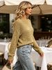 Khaki Boat Neck Hollow Pit Rib Knit Sweater, Loose Lightweight Breathable Micro Hole Soft Skin-touch Long Sleeve Pullover_ecoleips.com