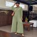 Summer New Jumpsuit Plus Size Casual Loose Round Neck Long Sleeve Wide Leg For Women_ecoleips.com