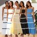 Women's simple sexy corrugated tube top oversized skirt suit_ecoleips.com