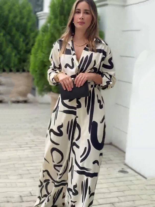 Women's Clothing commuting leisure color loose wide leg pants suit_ecoleips.com
