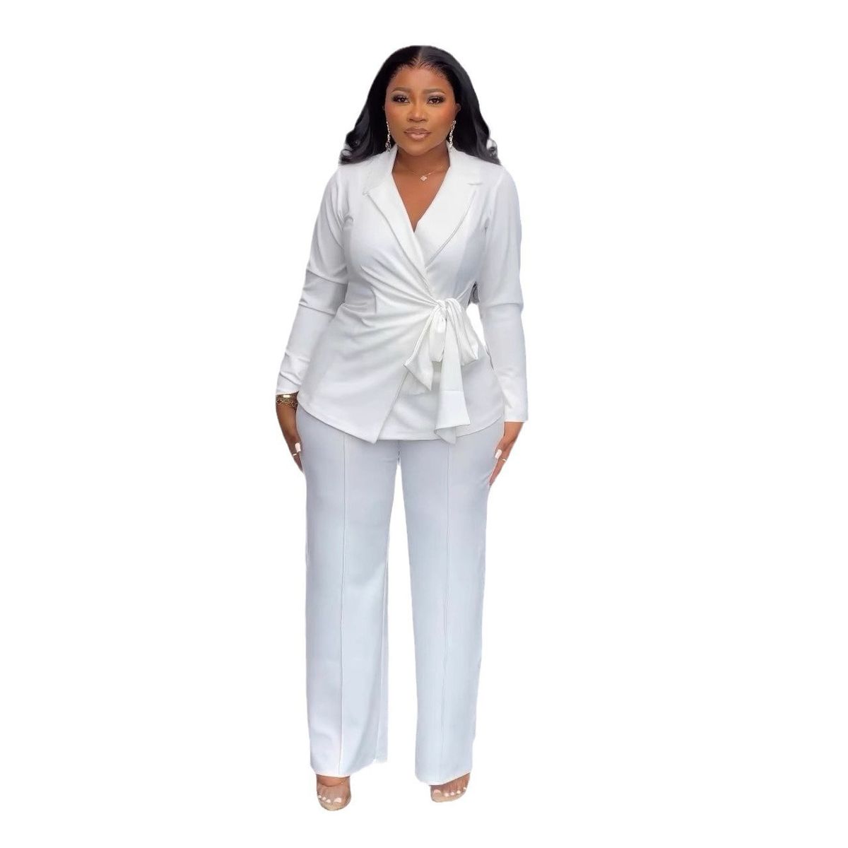 Women's Clothing Tie Suit Wide Leg Pants Two Piece Suit_ecoleips.com