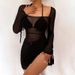 Women's Clothing Dress Mesh See Through Long Sleeve Short Sexy U Collar_ecoleips.com