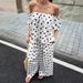 Women's Off-Shoulder Polka Dot Top & Pants Set – Stretchy Polyester Office-To-Outfit, Breathable Summer Workwear (White, S-Xl)_ecoleips.com