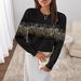 Embroidered Floral Round-Neck Sweater For Women – Plus Size Elegant Pullover With Beaded Detailing & Jacquard Texture (White/Beige/Pink/Black)_ecoleips.com