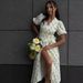 Women's Pure Cotton Printed Dress European American Style Tie up Puff Sleeve Long Dress Summer New Style Cross Border_ecoleips.com