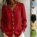 Women's Long Sleeve V Neck Linen Shirt Loose Fit All Seasons European American Style Commuter Top_ecoleips.com