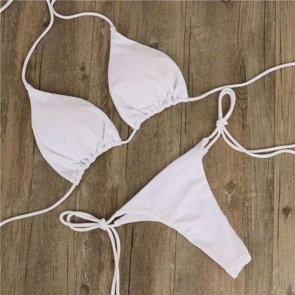Women's Clothing Halter Neck Solid Color Three Point Bikini Sexy Swimsuit Women's Split Straps Adjustable Multi Color Swimsuit_ecoleips.com