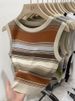 Versatile Color-Block Striped Knitted Tank For Women, Summer Round Neck Short Slim Fit Ribbed Inner And Outer Wear_ecoleips.com
