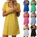 Women's Square Neck Short Sleeve Dress With Pockets - Casual A-Line Swing Summer Dress_ecoleips.com