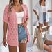 Breathable Leaf-Pattern Knit Cardigan For Women – Upf30+ Sun Protection, Lightweight Summer Cover-Up, Boho Chic Lace Crochet Open Front Shirt_ecoleips.com