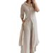 Women's Clothing Summer And Autumn Urban Elegant Cotton And Linen Slim Waist Long Shirt Wide Leg Pants Suit_ecoleips.com