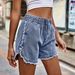 Women's Clothing Raw Edge Flower Bud Denim Elastic Waist Shorts Wish Trend_ecoleips.com