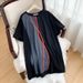 Women's Clothing Plus Size Women's Contrast Color Stitching Ribbon Round Neck Short Sleeve T Shirt MD2584_ecoleips.com