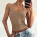 Women's New 2025 Summer Fashion Hot Girl U-Neck Solid Color Slim Fit Crop Tank Top Wholesale_ecoleips.com