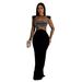 Women's Clothing Long Sleeved Dress Mesh Rhinestone Solid Color See Through Fashion_ecoleips.com