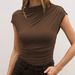 Cross-border European And American Women's 2025 Spring/Summer Fashion Versatile Solid Color Pleated Short-Sleeve_ecoleips.com