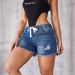 Women's Clothing Summer New Elastic Waist Ripped Tassel Rough Elastic Denim Shorts Women_ecoleips.com