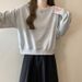 European American Style Solid Color Short Hoodless Sweatshirt Women, Thin Loose, Korean Version, Round Neck Pullover Top_ecoleips.com