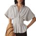 Waist-Cinching Striped Blouse With Pleated Detail – Slim-Fit Long Sleeve Shirt For Women (Blue/Black/Red/Pink/Yellow, S-Xl)_ecoleips.com