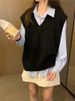 Women's V-Neck Knit Sweater Vest Pure Color Pullover Top - Klein Blue/Black/White/Coffee/Grey, Oversized Casual Cardigan For Autumn Winter_ecoleips.com