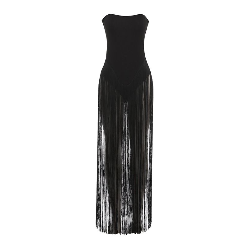 Women's Sexy Backless High Waist Slim Strapless Tassel Bodysuit Style Autumn Winter New Hot Girl Clothing_ecoleips.com