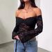Autumn Cross Border European And American Women's Clothing New Fashion Sexy Hot Girl Slim Lace One Line Long Sleeved Short Top_ecoleips.com