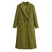 Double-breasted Army Green Long Coat Woolen Coat Women's Loose And Versatile Modern Fashionable Atmosphere Autumn And Winter New_ecoleips.com