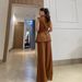 Women's Clothing Women's Fashion Casual Suit Shirt Collar Single Breasted Lace Up Top High Waist Trousers_ecoleips.com