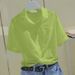 Women's Short Sleeve Polo Shirt - Korean Loose Fit Cropped Blouse With Pleated Detail (White/Green/Blue/Yellow, Summer)_ecoleips.com