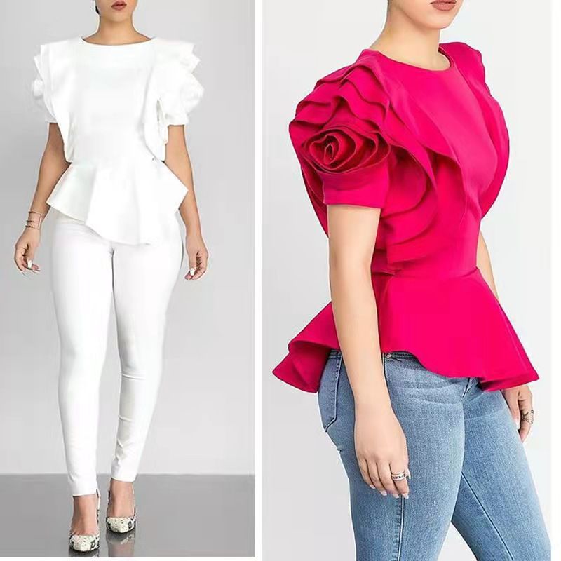 Solid Ruffle Short Sleeve Mini Dress For Women Summer New Arrival_ecoleips.com