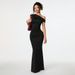 Voya Women's Sexy Socialite Style Dress, Summer Off Shoulder Slanted Neck Black Dress, Long Skirt_ecoleips.com