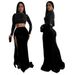 Women's Clothing Fashion Round Neck Sequined Short Long Sleeve Top Sexy High Slit Velvet Half Area Two Piece Suit For Women_ecoleips.com
