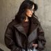 "Designer Cropped PU Leather Jacket For Women Retro Notch Lapel With Adjustable Belt, Wrinkle-Resistant Faux Leather Coat Street Style Essential_ecoleips.com