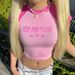 Sweet And Spicy Letter Print Raglan T-shirt For Women, New Summer Slim Fit Cropped Slimming Short Sleeve Top, Trendy_ecoleips.com