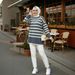 Modest High-Neck Striped Sweater For Muslim Women - Loose Fit Acrylic Blend Knit Top For Autumn & Winter_ecoleips.com