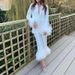 Women's Clothing Autumn and Winter Satin Collar Spliced Blazer Feather Decoration Dress Suit Straight leg Pants Two piece Set_ecoleips.com
