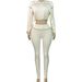 Women's Clothing Sexy Two Piece Set Drop Shoulder Sleeve Elastic Waistband Tight Fitting Long Pants_ecoleips.com